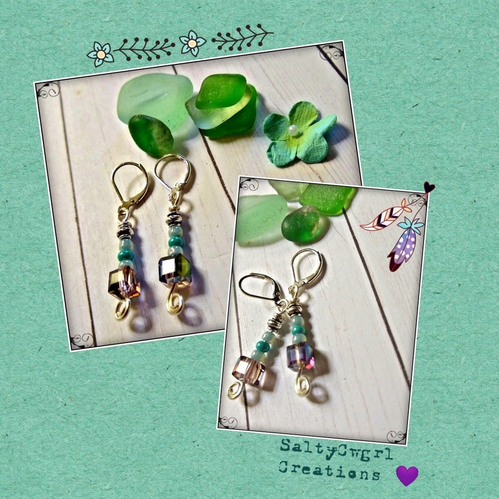 💚 SILVER WIRE CZECH & SEED BEAD EARRINGS 💚